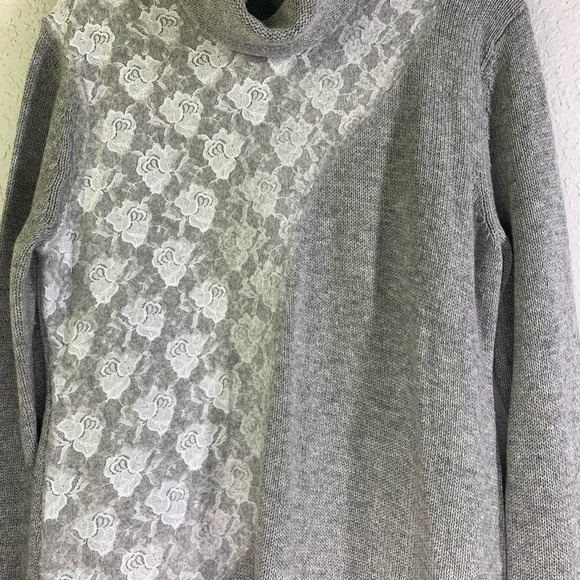 SOFT SURROUNDINGS Claudette Cowl Turtle Neck Long Tunic Knit Lace Wool Sweater - Picture 4 of 12